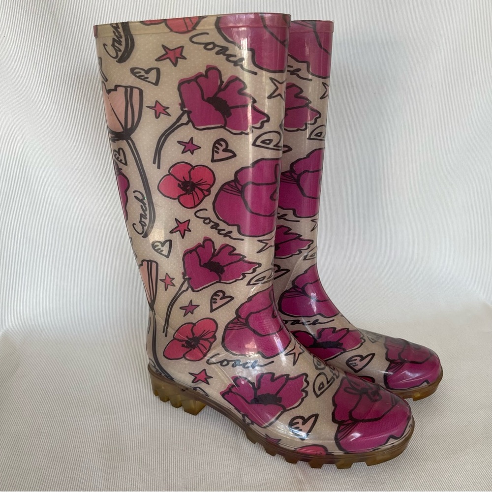 Coach Floral Poppy Tall rubber Rain waterproof Boots Sz 7 - Picture 12 of 12